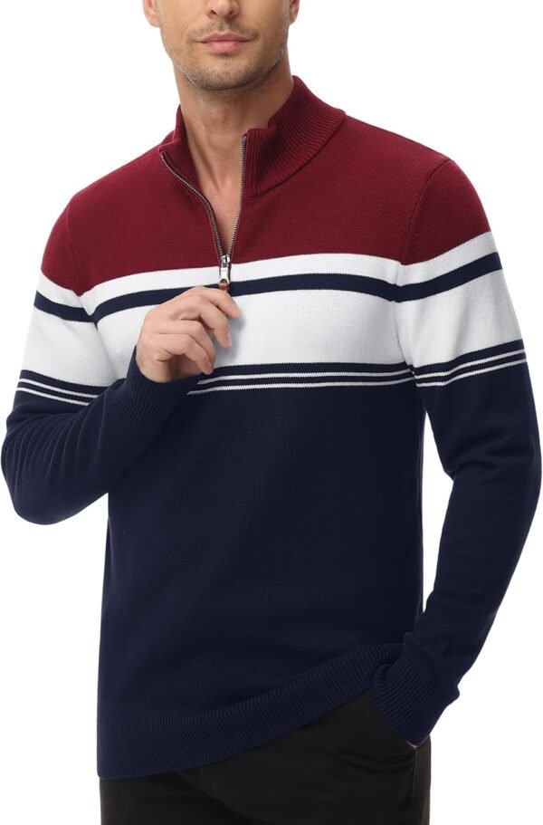 Men's Sweaters 1/4 Zip Cotton Sweater Pullover Polo Sweaters Striped Fall Winter Warm Sweatshirts