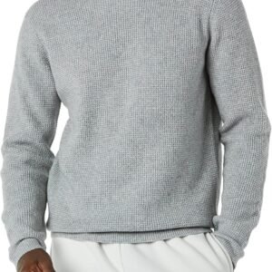Men's Long-Sleeve Soft Touch Waffle Stitch Crewneck Sweater