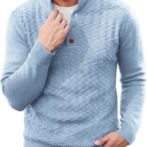 Men Mock Neck Button Sweater Casual Knitted Sweaters Fashion Henley Sweater